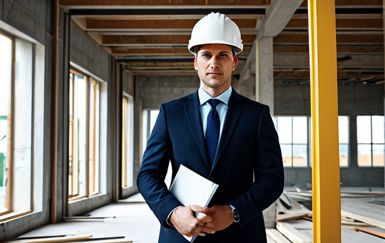 Professional Environment**
"Una arquitecta profesional en un traje de negocios moderno, de pie en una obra de construcción con un casco protector, totalmente vestida, atuendo apropiado, segura para el trabajo, anatomía perfecta, proporciones naturales, fotografía profesional, alta calidad, luz natural."
**