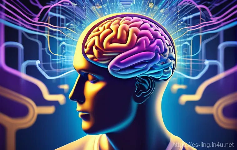 언어와 인지과학 - **Prompt:** A dynamic, visually stunning abstract representation of the human brain as a vibrant "ne...