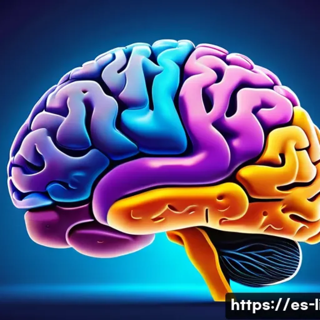 신경언어학 연구 - A highly detailed, realistic illustration of the human brain highlighting key language areas such as...