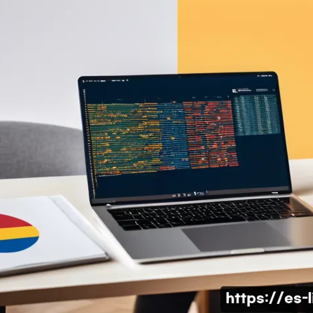 기계 학습과 언어 - A modern digital workspace featuring a sleek laptop displaying complex natural language processing c...