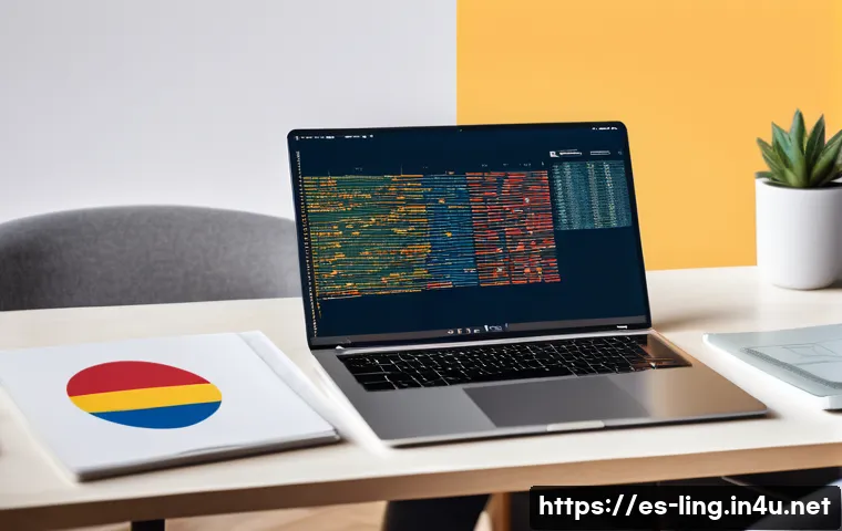 기계 학습과 언어 - A modern digital workspace featuring a sleek laptop displaying complex natural language processing c...