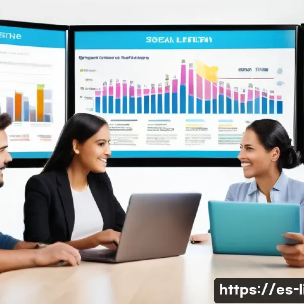 말뭉치 분석 - A modern digital marketing office scene focused on a diverse team of Hispanic professionals analyzin...