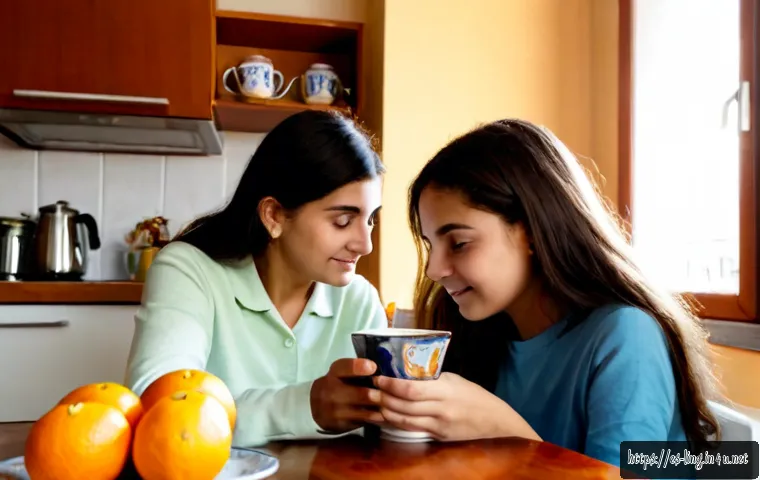 Home 17 언어와 기억 - Photorealistic scene of a Spanish-speaking grandmother and her teenage granddaughter sharing a memor...